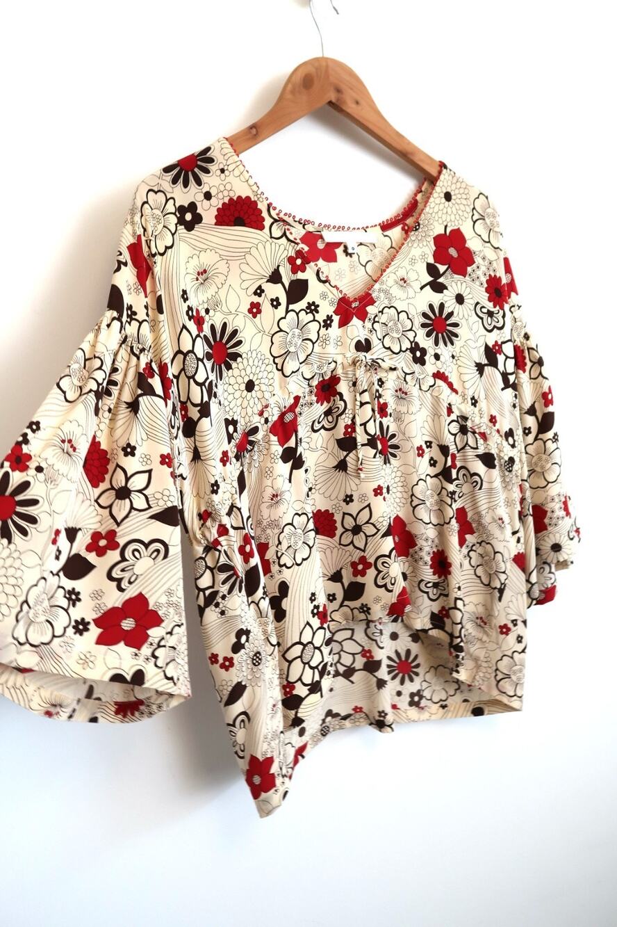 ERICA TANOV SAN FRANCISCO Silk Floral Print Bell Sleeve Top Blouse 0 XS S $325